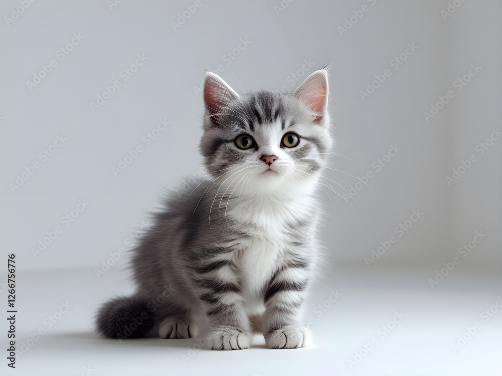 Portrait of cute cat. Grey and white British Shorthair kitten. Portrait of cute cat. Grey and white British Shorthair kitten.