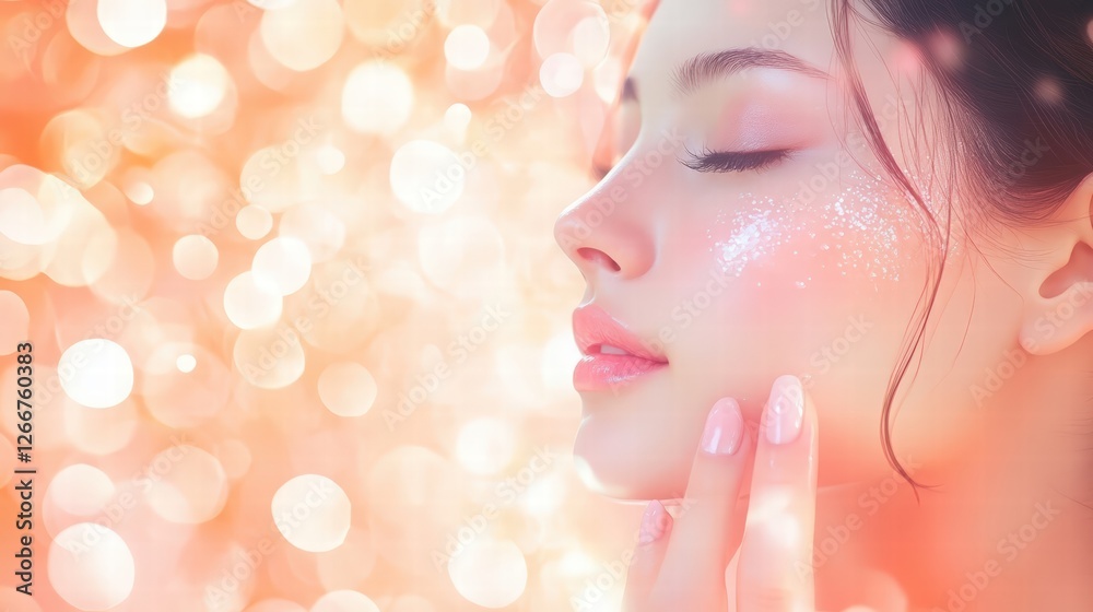A relaxed East Asian woman with smooth skin, applying face toner with a gentle touch. Perfect for skincare, beauty routines, facial care, and wellness-related themes in ads, blogs, and health products A relaxed East Asian woman with smooth skin, applying face toner with a gentle touch. Perfect for skincare, beauty routines, facial care, and wellness-related themes in ads, blogs, and health products