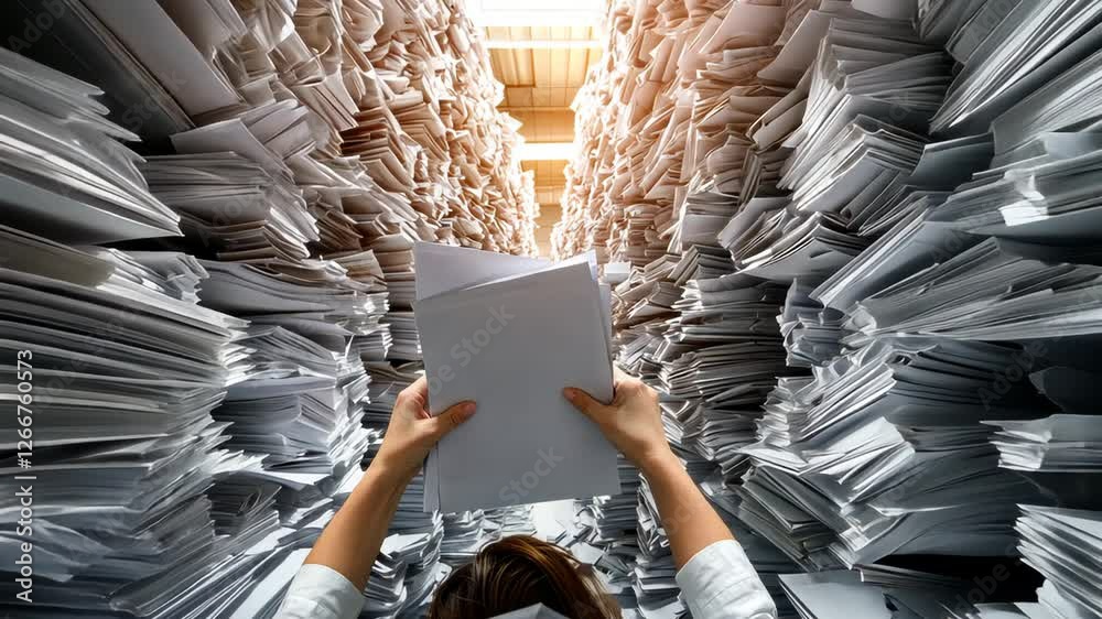 Lost in Paperwork: A Surreal Image of Information Overload