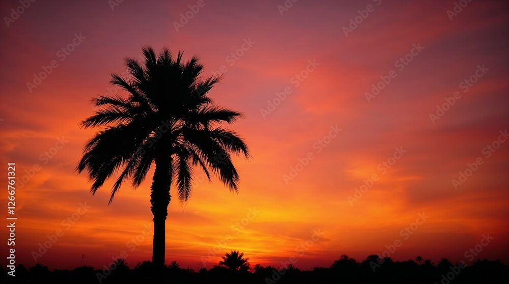 A beautiful palm tree stands tall against a breathtaking orange and pink sunset, creating the ultimate tropical paradise scene. A beautiful palm tree stands tall against a breathtaking orange and pink sunset, creating the ultimate tropical paradise scene.