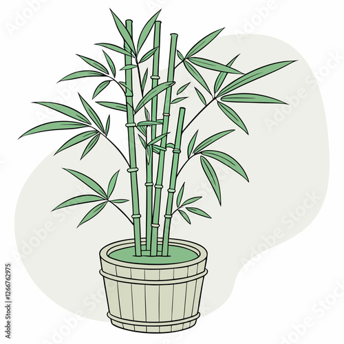 green bamboo plant in pot vector illustration