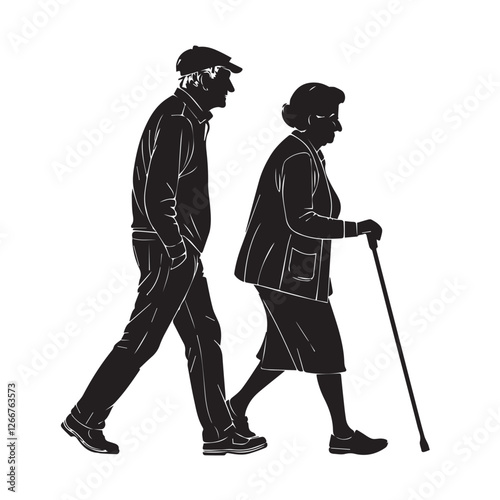 An old couple is walking with a cane vector