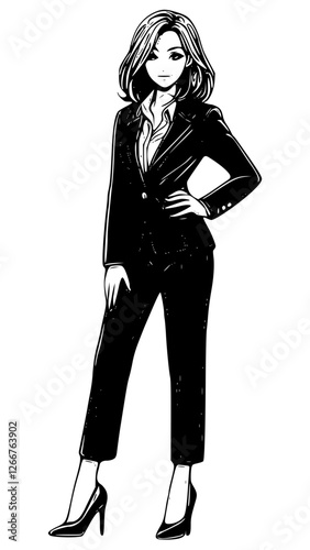 Stylized Illustration of Fashion Model in iconic Pose Wearing Trendy Outfit

