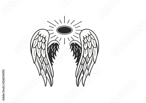 black and white angel wings with aura vector