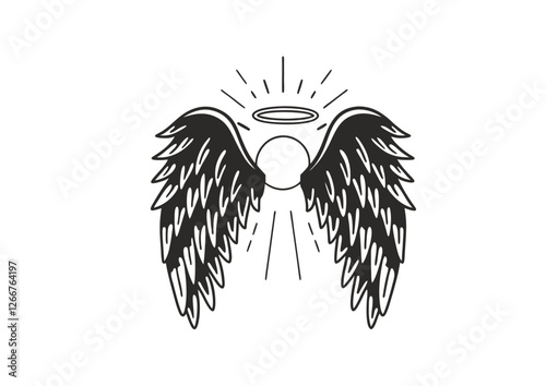 black and white angel wings with aura vector
