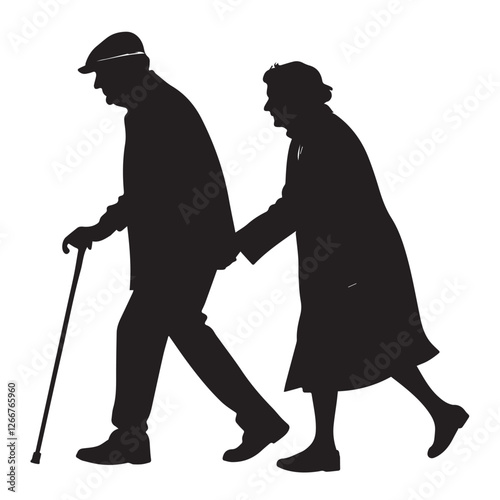 An old couple is walking with a cane vector
