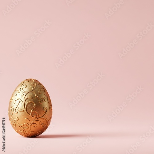 Elegant Golden Egg on Pink Background - Luxury Easter Decoration Photograph for Festive Design photo