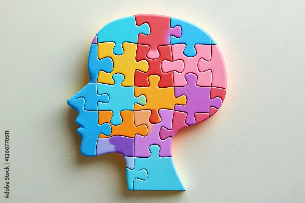 a colorful puzzle creates a human face with a white paper background. creativity and logic concept a colorful puzzle creates a human face with a white paper background. creativity and logic concept