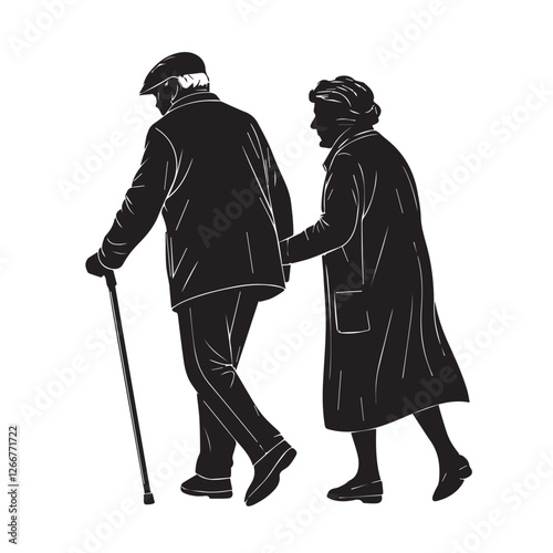 An old couple is walking with a cane vector