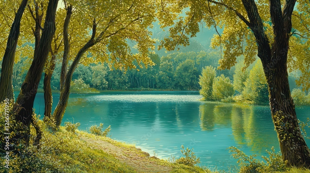 Serene Lakeside Landscape: Tranquil Water Reflection Serene Lakeside Landscape: Tranquil Water Reflection