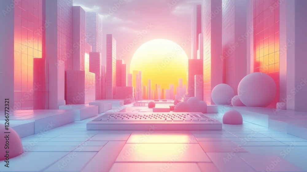 Graphic Design Minimalistic Digital Art Scene Logo Creation Keyboard Interface Geometric Shapes