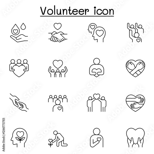 Volunteer icon set in thin line style