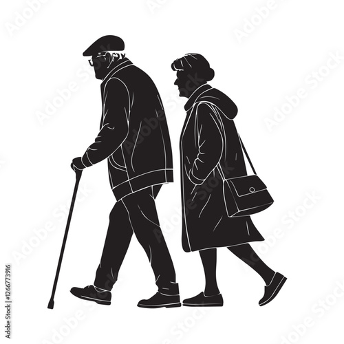 An old couple is walking with a cane vector