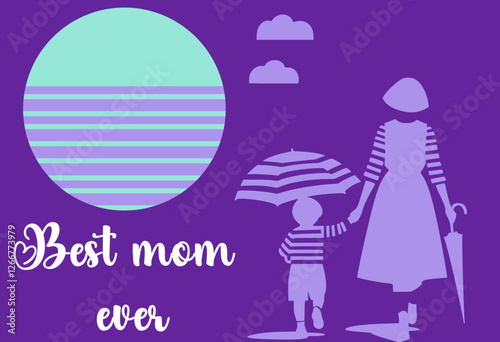 Vector happy mother's day greeting card simple design with mom and son illustration