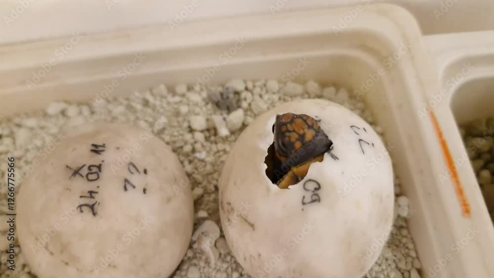 Hatching red-footed tortoise baby, its scientific name is Chelonoidis carbonarius Hatching red-footed tortoise baby, its scientific name is Chelonoidis carbonarius