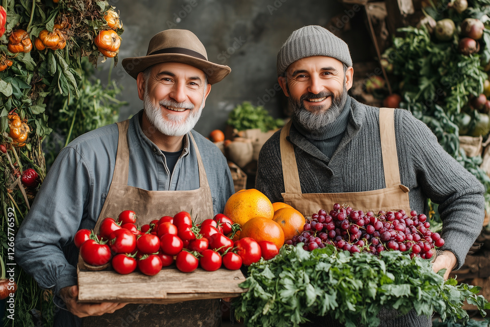 Fototapeta premium Celebrating the bond between farmers and nature through vibrant harvest displays