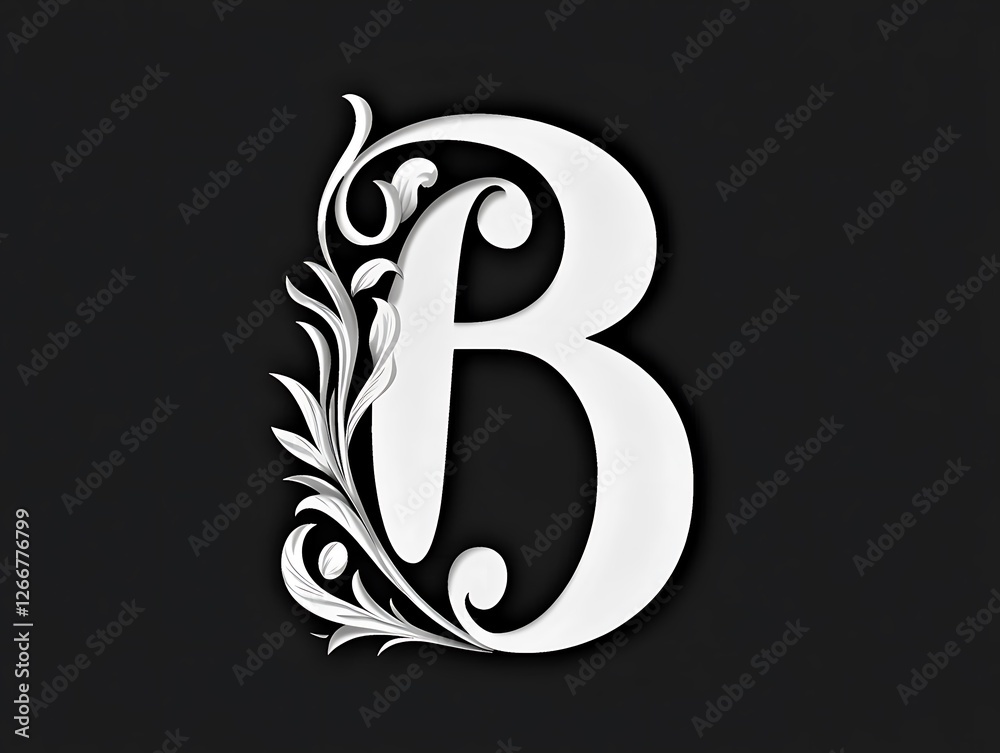 Elegant floral letter b design digital artwork minimalist style black background Elegant floral letter b design digital artwork minimalist style black background