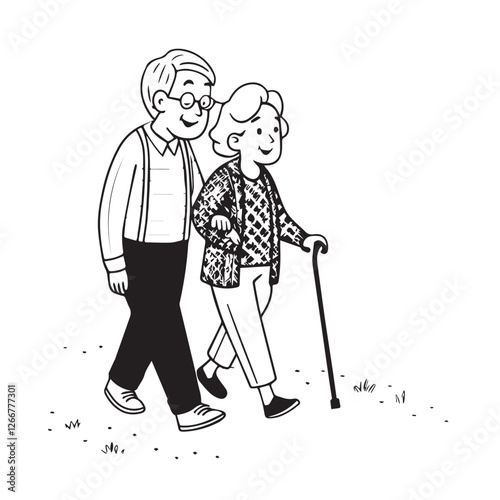 An old couple is walking with a cane vector
