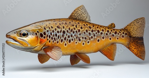 Hyper-realistic Brown Trout Salmo Trutta Profile Illustration Isolated on White Soft Lighting photo