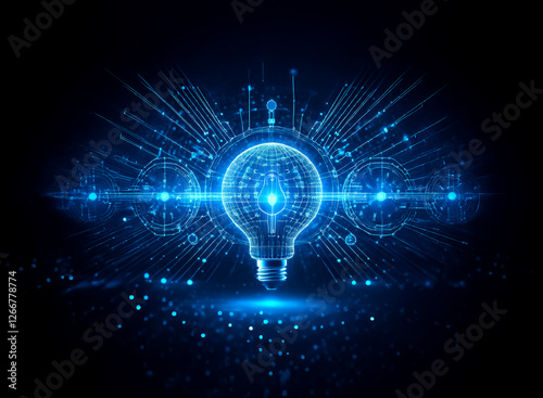 Wallpaper Mural Glowing blue light bulb with digital lines and particles on a dark background, representing innovation, technology, and futuristic concepts. Torontodigital.ca