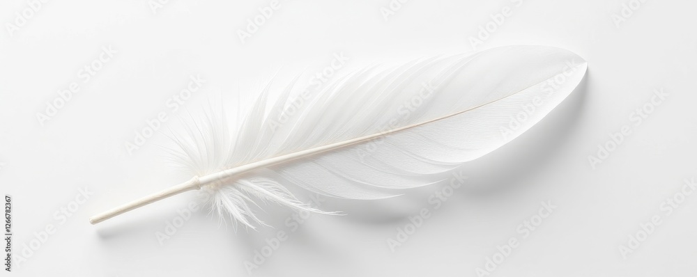 Obraz premium Close-up of a pristine white feather against a bright white background, texture, studio, photography