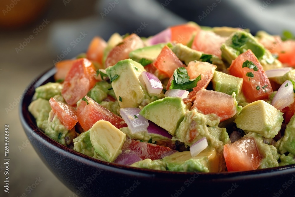 Fresh vegetables arranged in a bowl with creamy avocado, juicy tomatoes, and sweet onions Fresh vegetables arranged in a bowl with creamy avocado, juicy tomatoes, and sweet onions