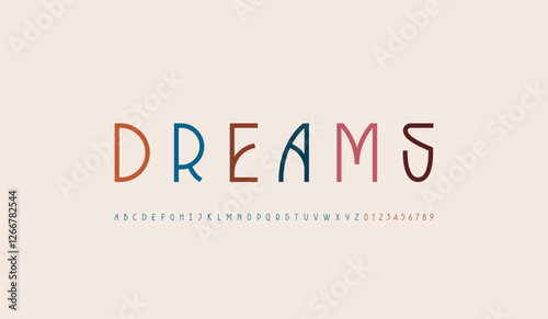Font alphabet made nouveau style, uppercase letters from A to Z and numbers from 0 to 9