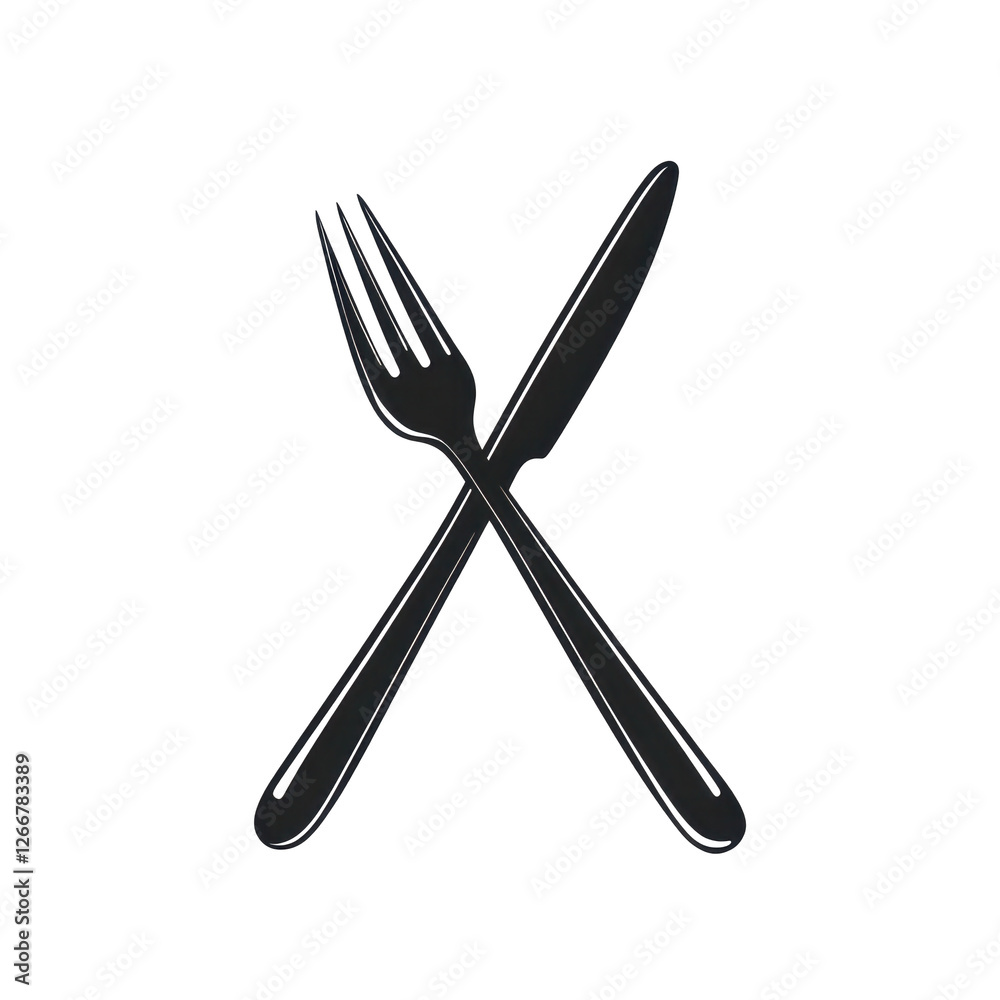 Isolated Crossed Knife and Fork - Silhouette Isolated Crossed Knife and Fork - Silhouette