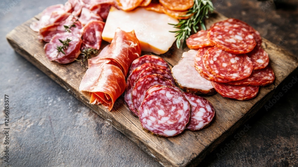 delicious charcuterie board with various meats and cheeses delicious charcuterie board with various meats and cheeses