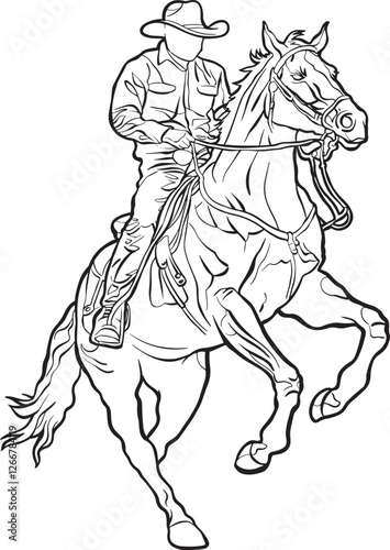 Cowboy Riding Horse action outline 