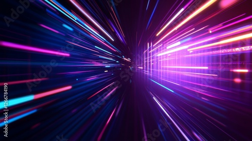 Vibrant abstract light trail creating a sense of motion in a digital space with depth