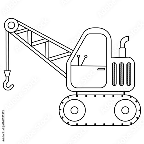 Crawler Crane Line Art – Black and White Construction Equipment Vector