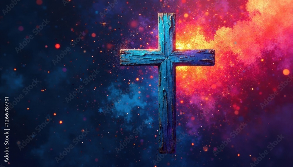Glowing cross, paintbrush texture Abstract art, faith , spirituality, bible Glowing cross, paintbrush texture Abstract art, faith , spirituality, bible