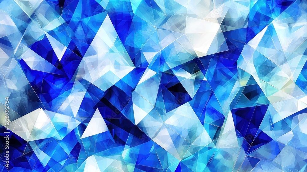 Abstract geometric pattern, blue and white triangles, digital art, background Abstract geometric pattern, blue and white triangles, digital art, background