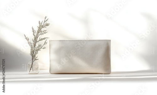 White Canvas Pouch Mock Up Zipper Clutch Isolated Empty Accessory Case for Cosmetic Makeup Storage Eco-Friendly Design