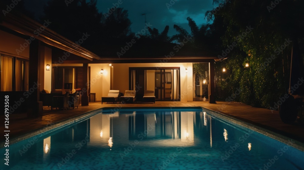 nighttime luxury poolside villa nighttime luxury poolside villa