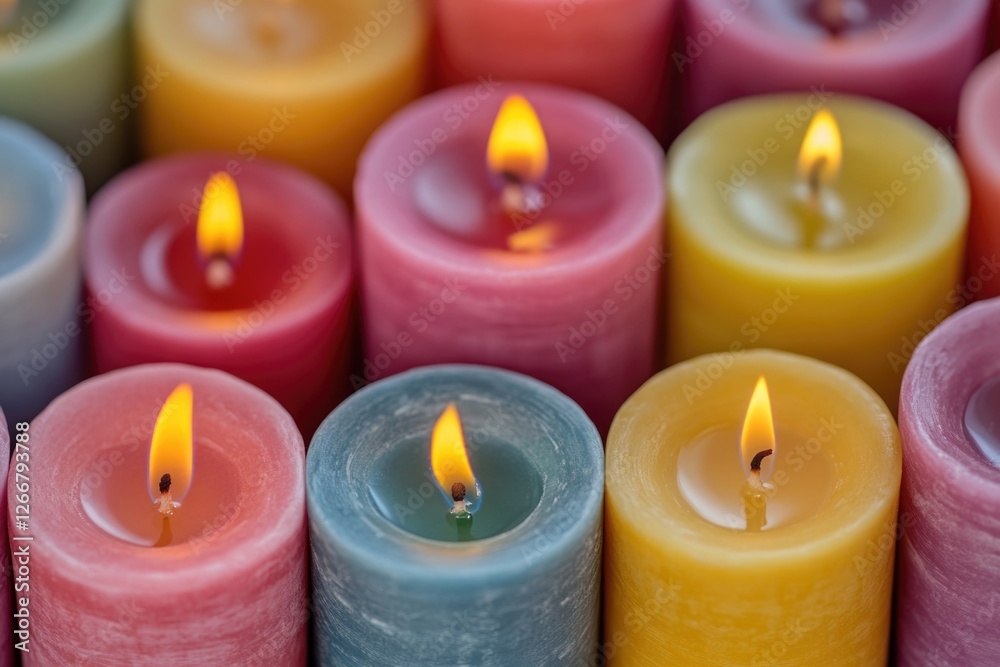 A cluster of glowing candles captured in a tight shot