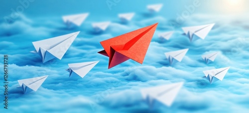 Red Paper Airplane Soaring Ahead - Leadership and Determination