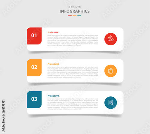3 points template comparison concept for infographic with round rectangle box stack position with drop shadow style with two point list information