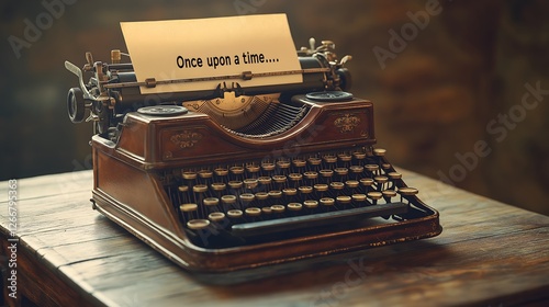Vintage Typewriter on Wooden Desk with Paper Saying 
