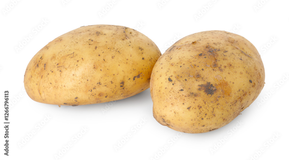 Fresh raw potatoes isolated on white. Vegetable root Fresh raw potatoes isolated on white. Vegetable root
