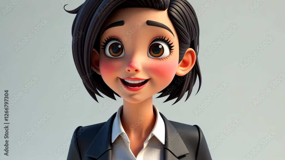 Friendly Animated Character in a Business Suit with a Bright Smile and Confident Posture Friendly Animated Character in a Business Suit with a Bright Smile and Confident Posture