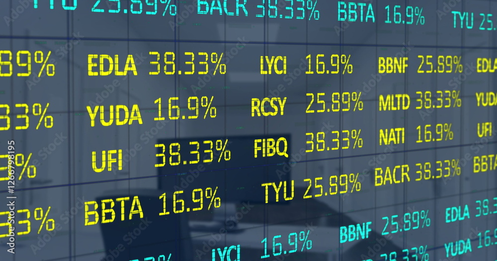 Obraz premium Image of financial data processing over computer on desk at empty office