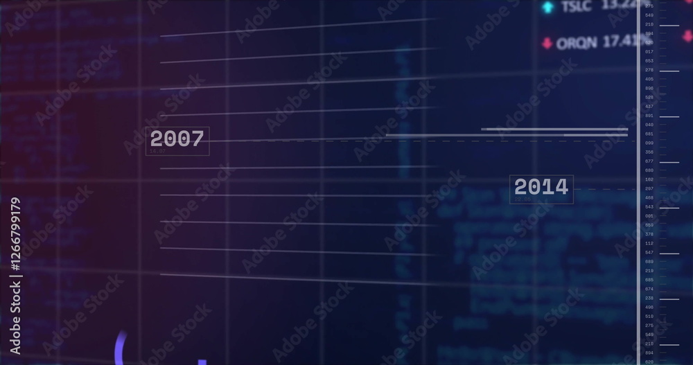 Image of data processing and diagrams over blue background Image of data processing and diagrams over blue background