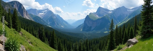 Vast mountain panorama showcasing Scout Falls, Timpanogos, Utah, Wasatch Mountains, highlands, travel photo