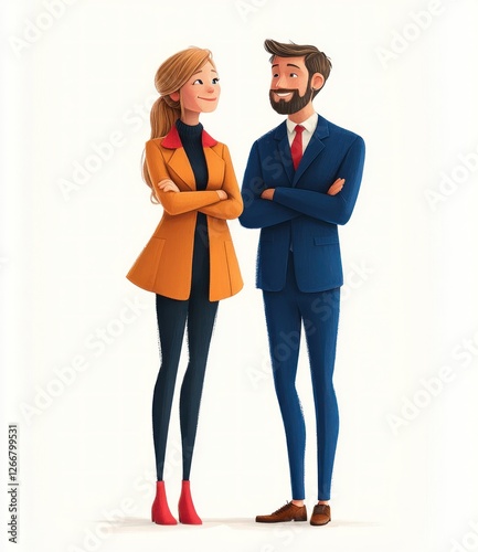Wallpaper Mural Stylized 3D Illustration of Confident Business Professionals Emma and Billy on White Background Torontodigital.ca