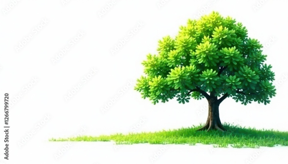Vibrant green tree line isolated on white, perfect for design , nature, spring, green Vibrant green tree line isolated on white, perfect for design , nature, spring, green