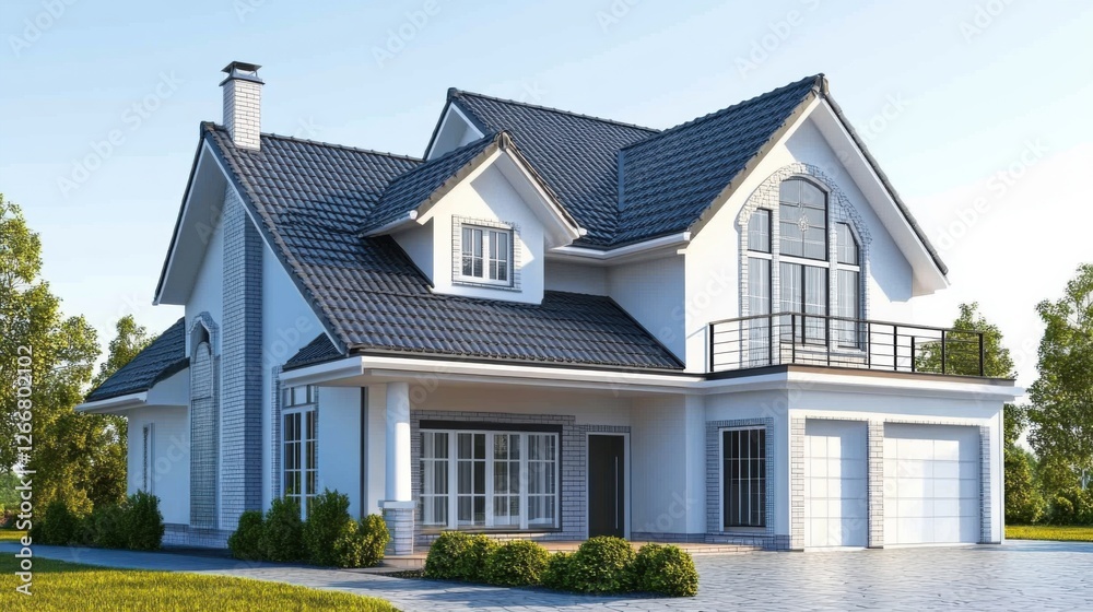 beautiful two-story modern home with dark roof and white exterio beautiful two-story modern home with dark roof and white exterio