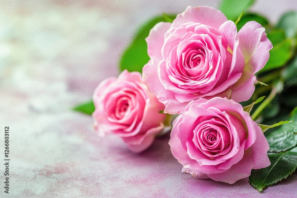 A bouquet of pink roses arranged neatly on a table, perfect for decorative or celebratory purposes A bouquet of pink roses arranged neatly on a table, perfect for decorative or celebratory purposes