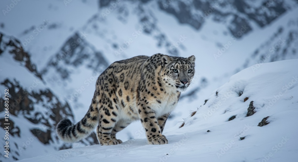 Majestic Snow Leopard in the Winter Wilderness Majestic Snow Leopard in the Winter Wilderness
